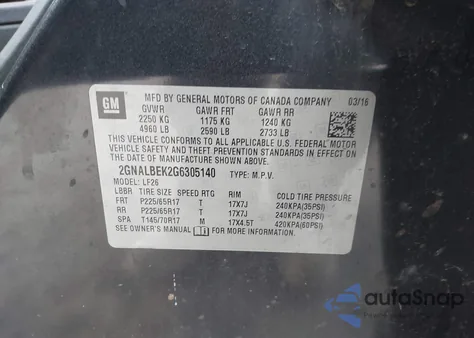 2016 Chevrolet Equinox Ls из США, поврежденный, VIN 2GNALBEK2G6305140